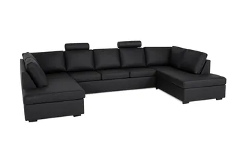 Crazy 5-seters U-formet Sofa med Dobbel Sjeselong i Kunstlær - Svart - Møbler - Sofaer - Skinnsofaer