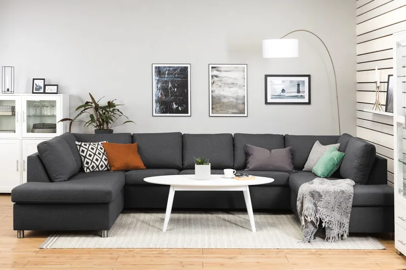 Crazy 5-seters U-formet Sofa med Dobbel Sjeselong i Stoff - Mørkegrå - Møbler - Sofaer - U-sofa