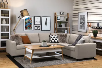 Crazy 5-seters Vendbar L-formet Large Hjørnesofa i Stoff - Beige - Møbler - Sofaer - Hjørnesofaer