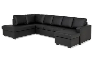 Crazy 5-seters Venstrevendt U-formet Sofa med Divan og Sjeselong i Kunstlær - Svart - Møbler - Sofaer - Skinnsofaer