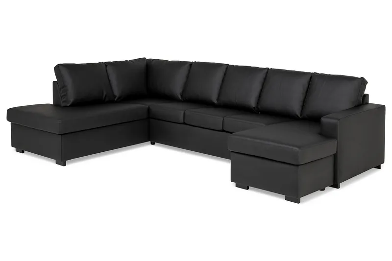 Crazy 5-seters Venstrevendt U-formet Sofa med Divan og Sjeselong i Kunstlær - Svart - Møbler - Sofaer - Skinnsofaer
