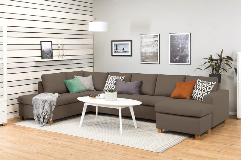 Crazy 5-seters Venstrevendt U-formet X-Large Sofa med Divan og Sjeselong i Stoff - Brun - Møbler - Sofaer - U-sofa