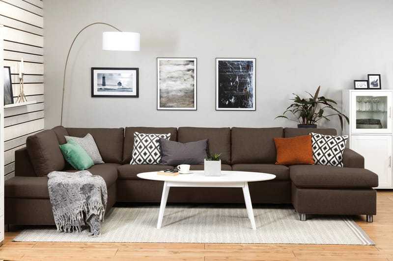Crazy 5-seters Venstrevendt U-formet X-Large Sofa med Divan og Sjeselong i Stoff - Brun - Møbler - Sofaer - U-sofa