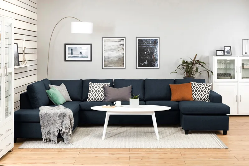 Crazy 5-seters Venstrevendt U-formet X-Large Sofa med Divan og Sjeselong i Stoff - Mørkeblå - Møbler - Sofaer - U-sofa