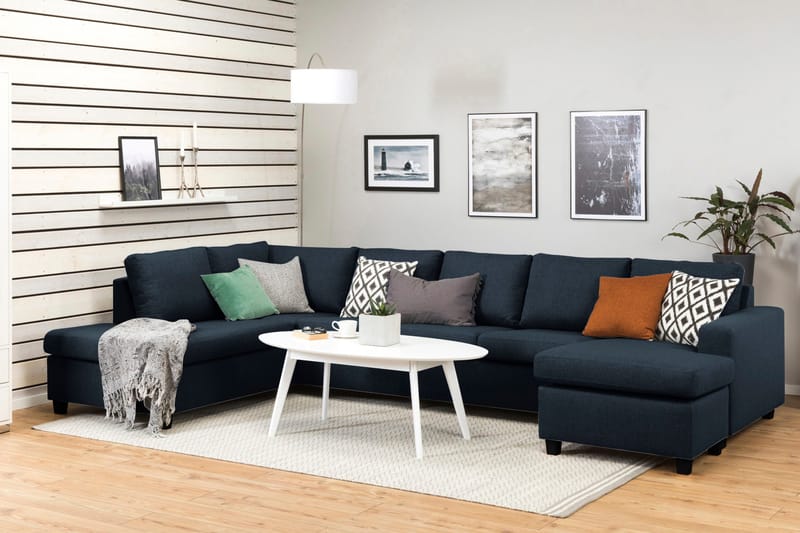 Crazy 5-seters Venstrevendt U-formet X-Large Sofa med Divan og Sjeselong i Stoff - Mørkeblå - Møbler - Sofaer - U-sofa