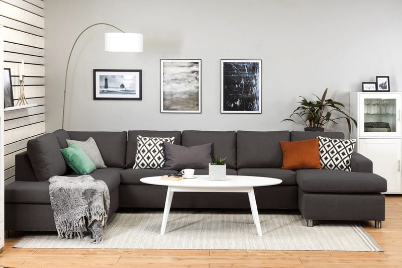 Crazy 5-seters Venstrevendt U-formet X-Large Sofa med Divan og Sjeselong i Stoff - Mørkegrå - Møbler - Sofaer - U-sofa