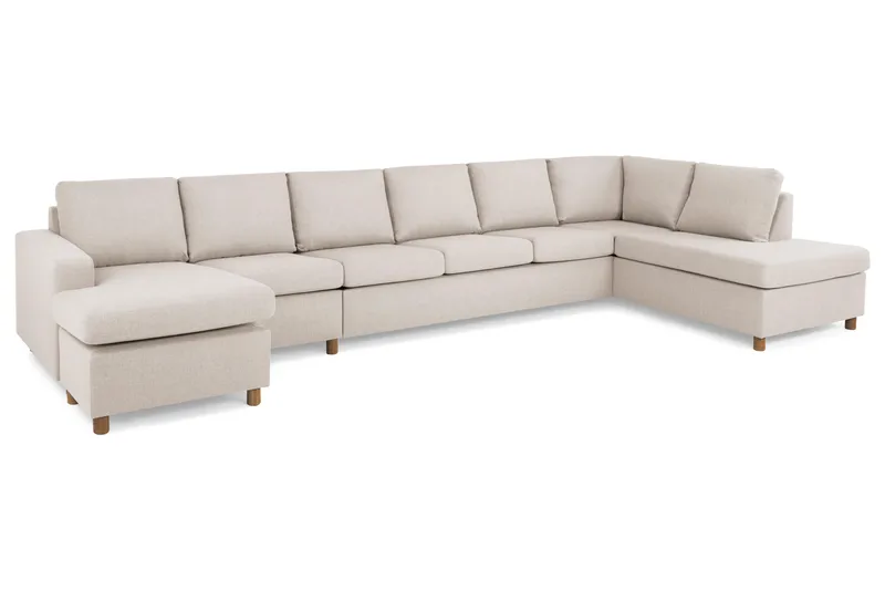 Crazy 6-seters Høyrevendt U-formet XX-Large Sofa med Divan og Sjeselong i Stoff - Beige - Møbler - Sofaer - U-sofa