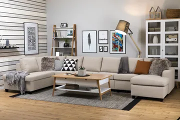 Crazy 6-seters Venstrevendt U-formet XX-Large Sofa med Divan og Sjeselong i Stoff - Beige - Møbler - Sofaer - U-sofa