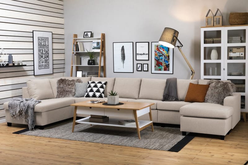 Crazy 6-seters Venstrevendt U-formet XX-Large Sofa med Divan og Sjeselong i Stoff - Beige - Møbler - Sofaer - U-sofa