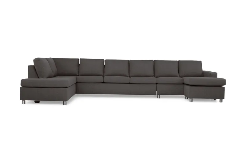 Crazy 6-seters Venstrevendt U-formet XX-Large Sofa med Divan og Sjeselong i Stoff, Mørkegrå