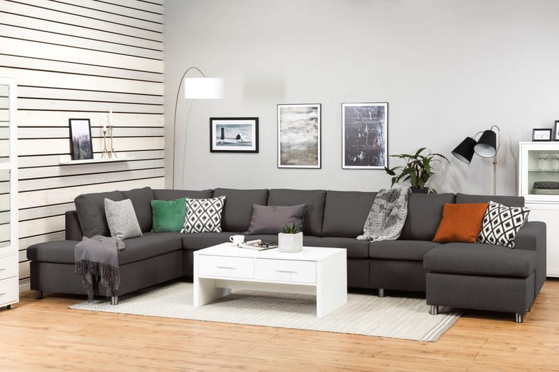 Crazy 6-seters Venstrevendt U-formet XX-Large Sofa med Divan og Sjeselong i Stoff - Mørkegrå - Møbler - Sofaer - U-sofa