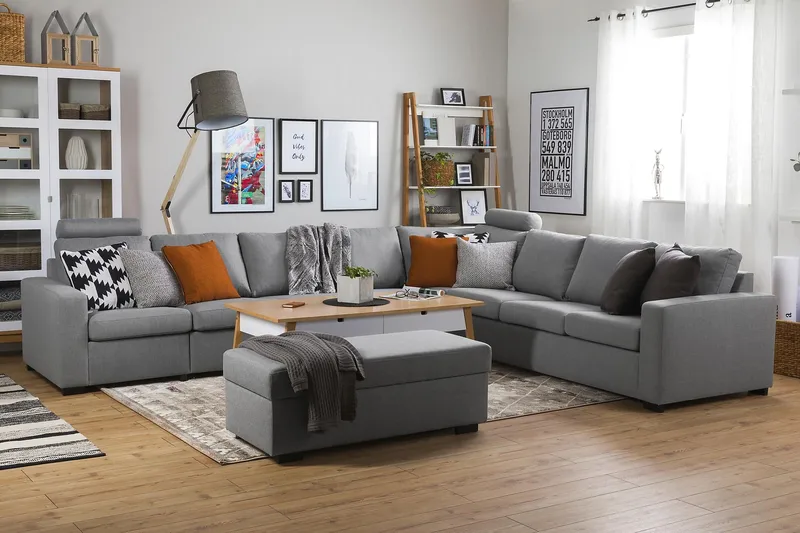 Crazy 7-seters Vendbar L-formet XX-Large Hjørnesofa i Stoff - Grå - Møbler - Sofaer - Hjørnesofaer
