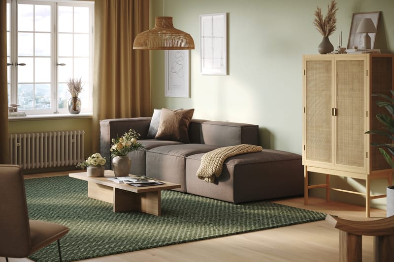 Cubo 3-seters Dyp Modulsofa + Fotskammel i Stoff - Grå - Møbler - Sofaer - Modulsofaer - Komplett modulsofa