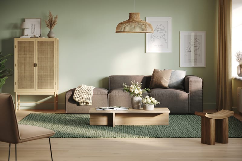 Cubo 3-seters Dyp Modulsofa + Fotskammel i Stoff - Grå - Møbler - Sofaer - 3 seter sofa