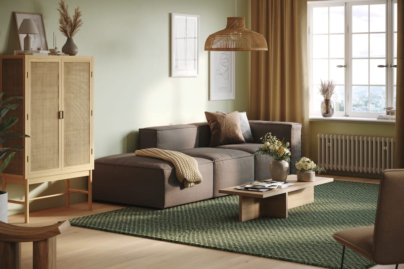 Cubo 3-seters Dyp Modulsofa + Fotskammel i Stoff - Grå - Møbler - Sofaer - Modulsofaer - Komplett modulsofa