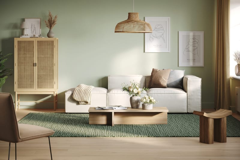 Cubo 3-seters Dyp Modulsofa + Fotskammel i Stoff - Hvit - Møbler - Sofaer - Modulsofaer - Komplett modulsofa