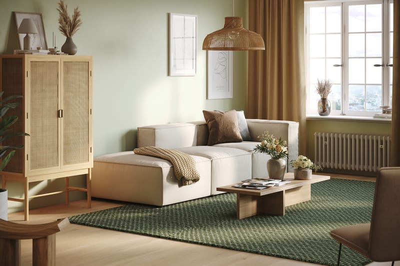 Cubo 3-seters Dyp Modulsofa + Fotskammel i Stoff - Hvit - Møbler - Sofaer - 3 seter sofa