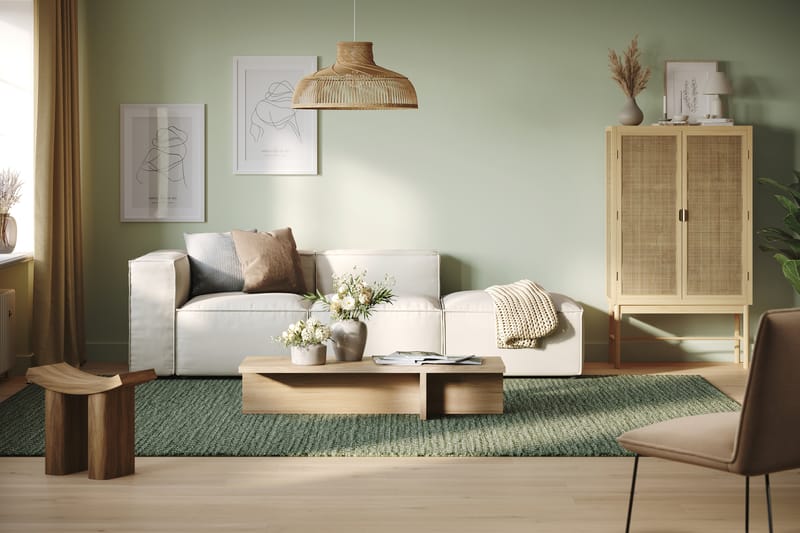 Cubo 3-seters Dyp Modulsofa + Fotskammel i Stoff - Hvit - Møbler - Sofaer - 3 seter sofa