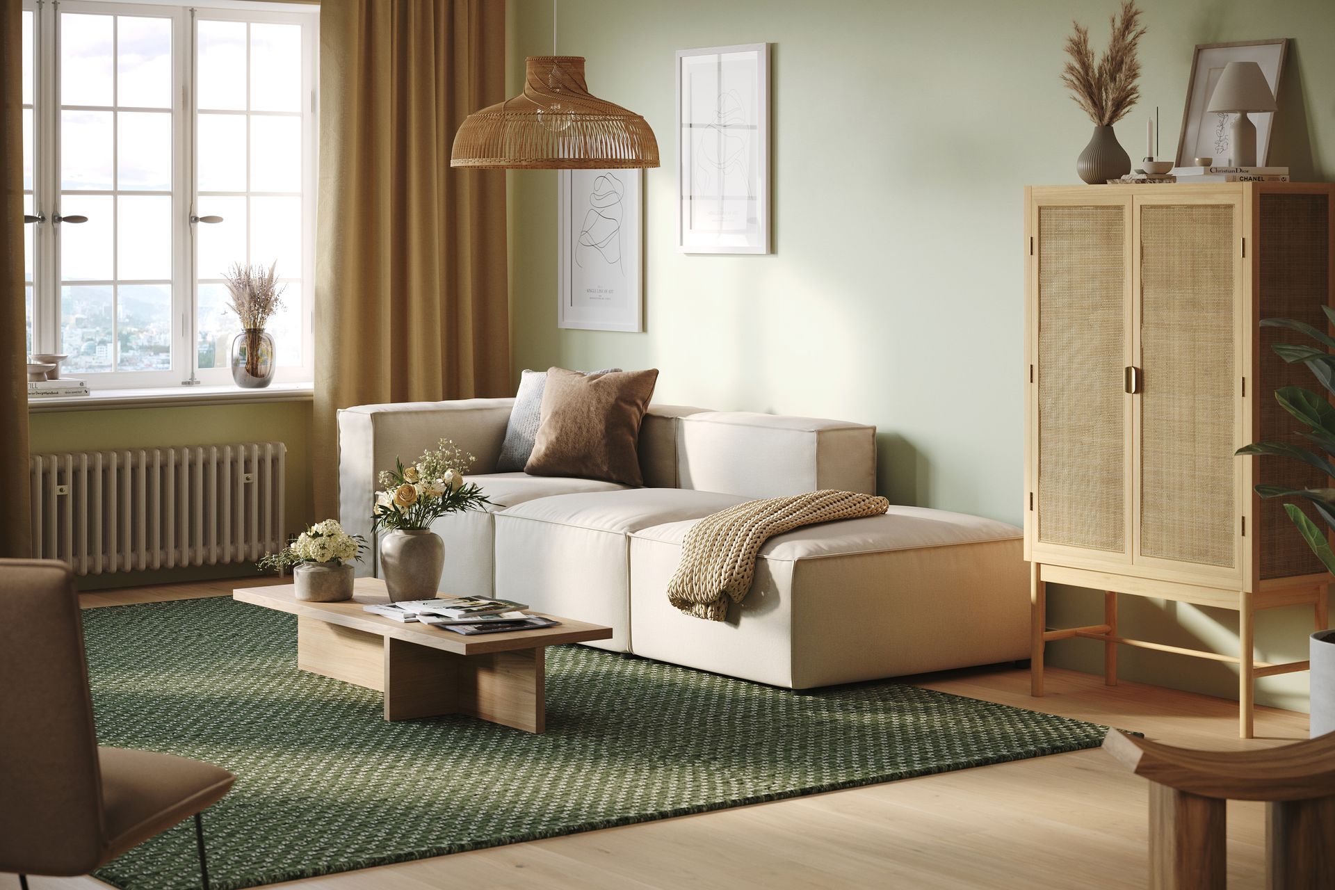 Cubo 3-seters Dyp Modulsofa + Fotskammel i Stoff - Hvit - Møbler - Sofaer - 3 seter sofa