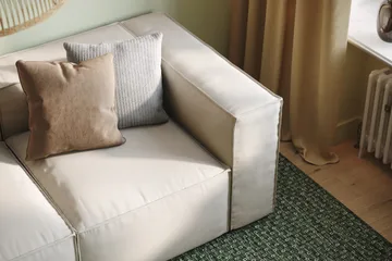 Cubo 3-seters Dyp Modulsofa + Fotskammel i Stoff - Hvit - Møbler - Sofaer - Modulsofaer - Komplett modulsofa