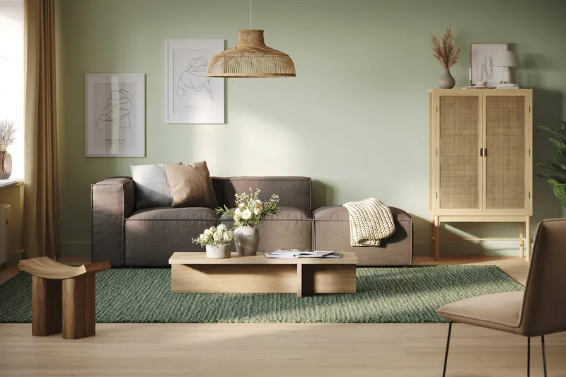 Cubo 3-seters Dyp Modulsofa + Fotskammel i Stoff - Grå - Møbler - Sofaer - Modulsofaer - Komplett modulsofa