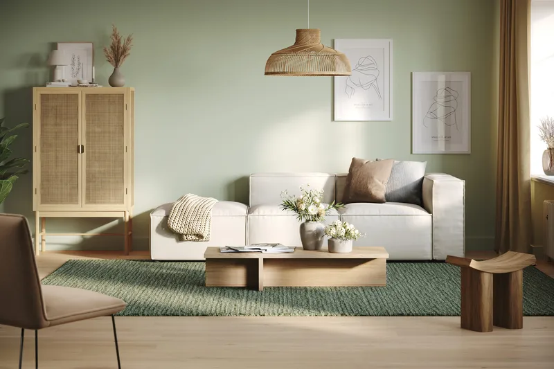Cubo 3-seters Dyp Modulsofa + Fotskammel i Stoff - Hvit - Møbler - Sofaer - Modulsofaer - Komplett modulsofa