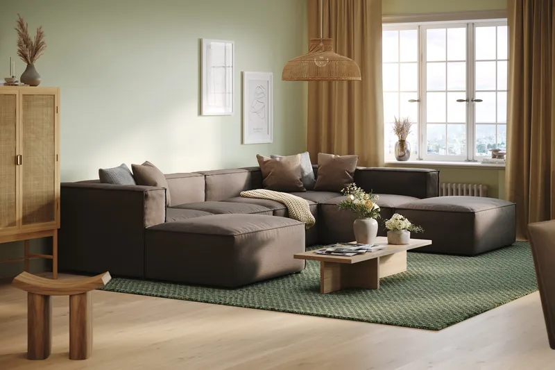 Cubo 5-seters U-formet Dyp Modulsofa med Divan og Sjeselong i Fløyel - Grå - Møbler - Sofaer - U-sofa