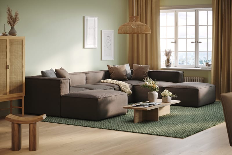 Cubo 5-seters U-formet Dyp Modulsofa med Divan og Sjeselong i Fløyel - Grå - Møbler - Sofaer - U-sofa