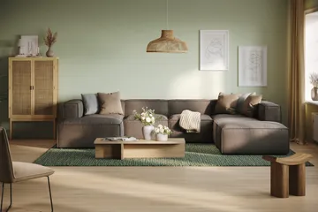 Cubo 5-seters U-formet Dyp Modulsofa med Divan og Sjeselong i Fløyel - Grå - Møbler - Sofaer - U-sofa