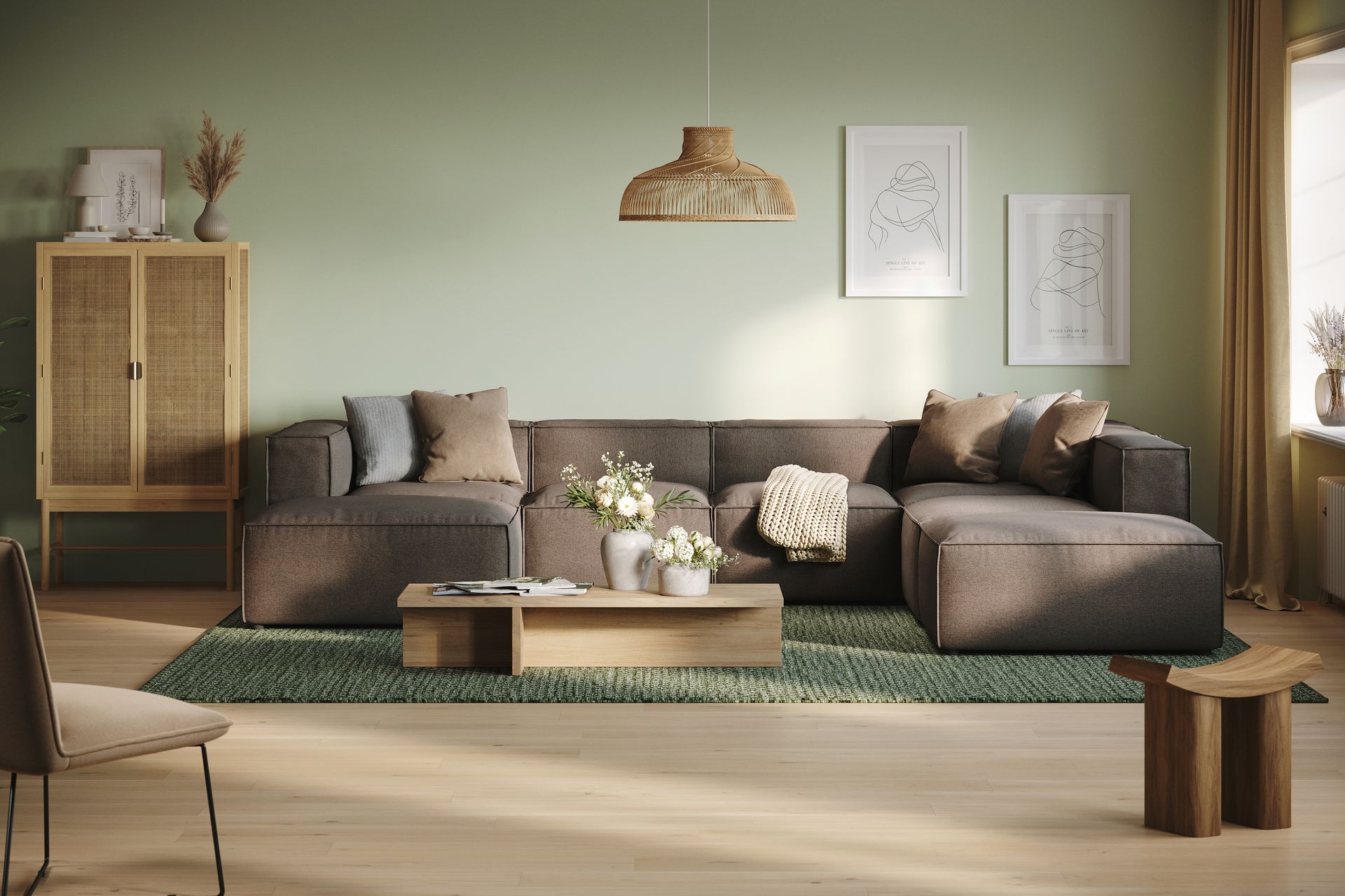 Cubo 5-seters U-formet Dyp Modulsofa med Divan og Sjeselong i Fløyel - Grå - Møbler - Sofaer - U-sofa