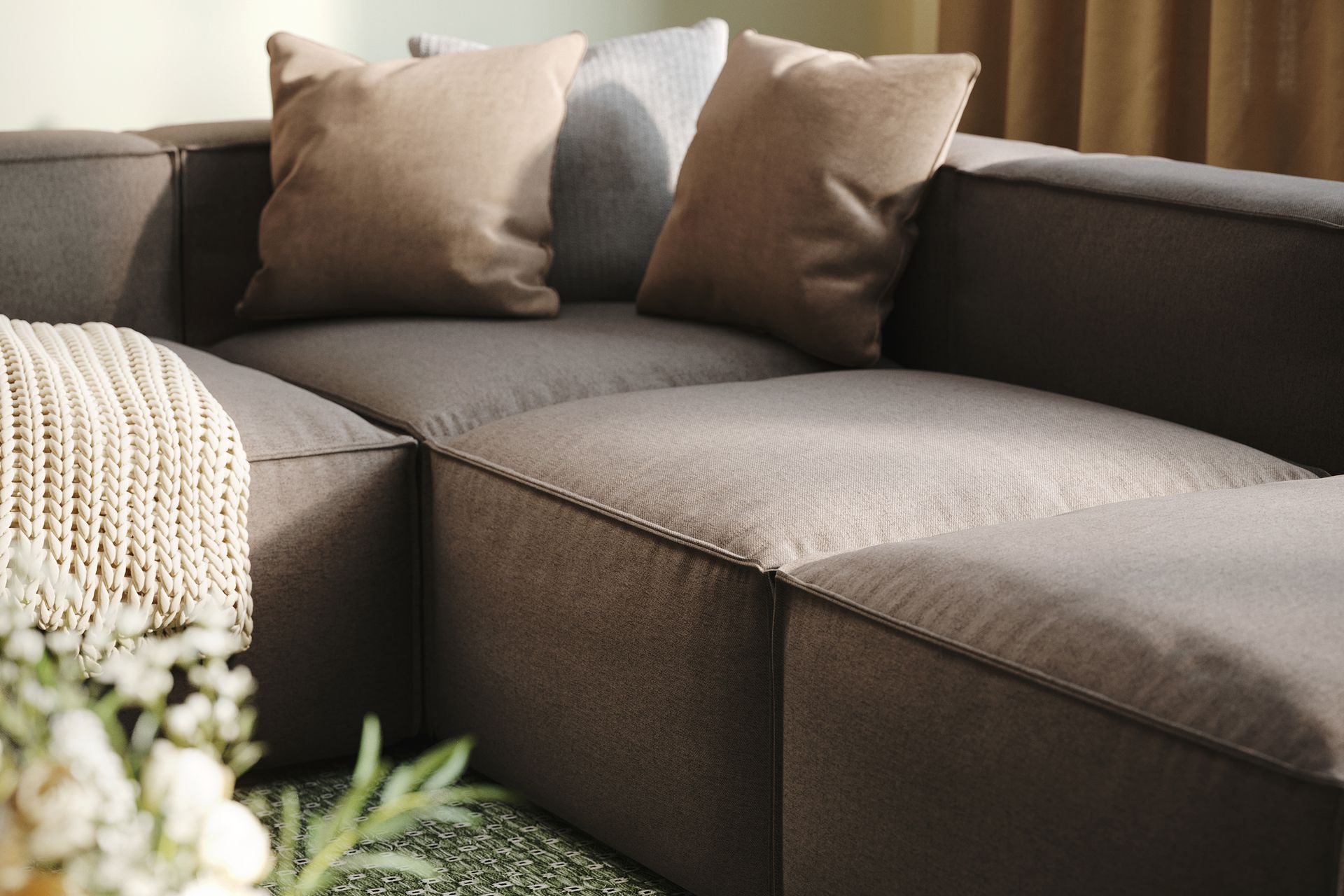 Cubo 5-seters U-formet Dyp Modulsofa med Divan og Sjeselong i Fløyel - Grå - Møbler - Sofaer - U-sofa