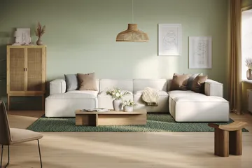 Cubo 5-seters U-formet Dyp Modulsofa med Divan og Sjeselong i Fløyel - Hvit - Møbler - Sofaer - U-sofa