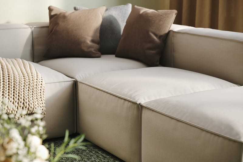 Cubo 5-seters U-formet Dyp Modulsofa med Divan og Sjeselong i Fløyel - Hvit - Møbler - Sofaer - U-sofa