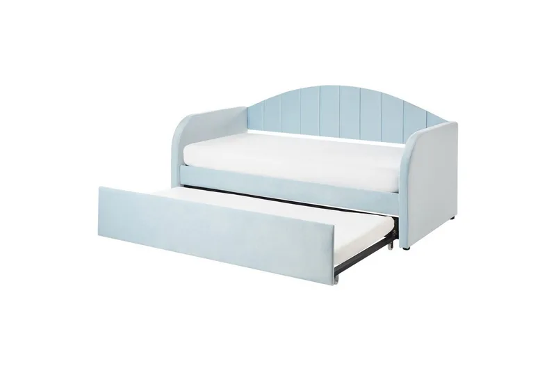 Dagbädd Beliani Eyburie med lamellram Beige, Bouclé blue