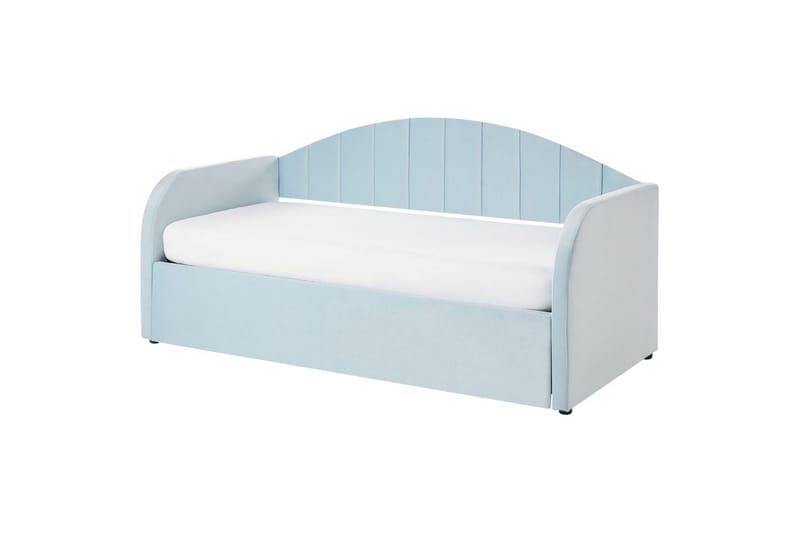 Dagbädd Beliani Eyburie med lamellram Beige, Bouclé blue - Møbler - Senger - Gjesteseng & ekstraseng - Uttrekkbar seng