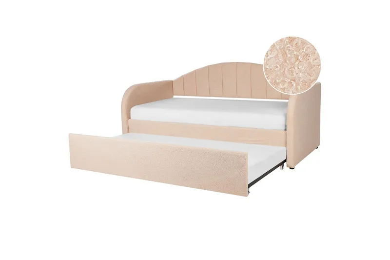 Dagbädd Beliani Eyburie med lamellram Beige, Bouclé Pink