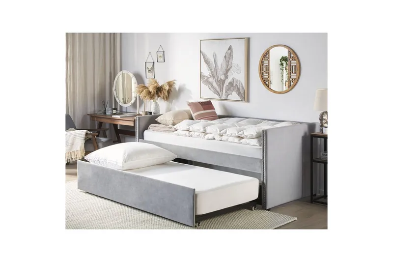 Dagbädd Beliani Troyes med lamellram Beige Grey - Møbler - Senger - Gjesteseng & ekstraseng - Uttrekkbar seng
