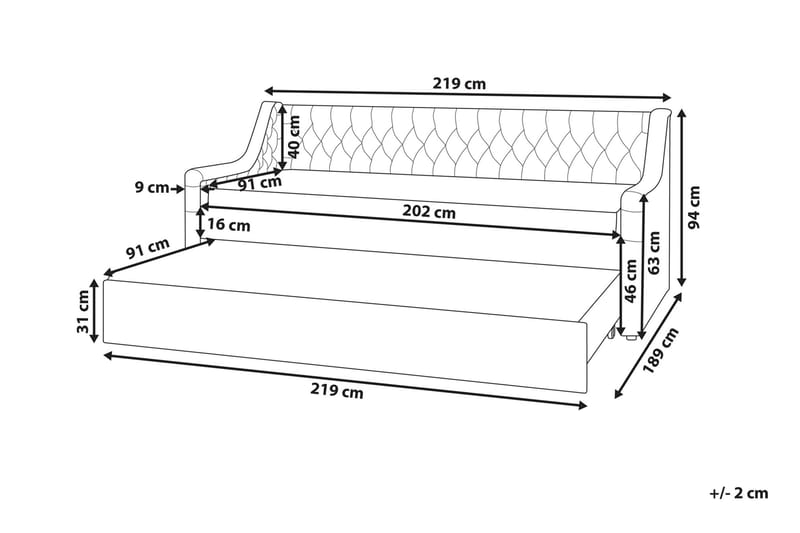 Dagseng 90 x 200 cm fløyel grå MONTARGIS - Grå - Dagsenger