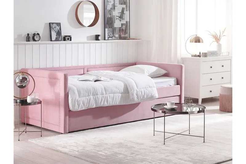 Dagseng 90 x 200 cm fløyel rosa MIMIZAN - Rosa - Møbler - Sofaer - Dagsenger - Dagseng dobbeltseng