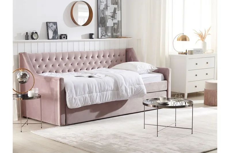 Dagseng 90 x 200 cm fløyel rosa MONTARGIS - Rosa - Møbler - Sofaer - Dagsenger - Dagseng dobbeltseng
