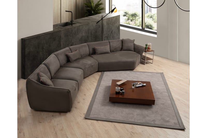 Damor 5-seter L-formet Buet Sofa i Fløyel - Brun - Møbler - Sofaer - Fløyelssofaer