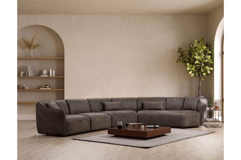 Damor 5-seter L-formet Buet Sofa i Fløyel - Brun - Møbler - Sofaer - Fløyelssofaer