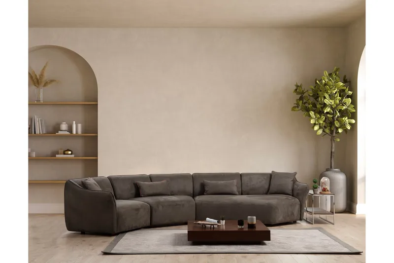 Damor 5-seter L-formet Buet Sofa i Fløyel - Brun - Møbler - Sofaer - Fløyelssofaer