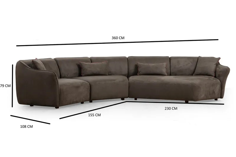 Damor 5-seter L-formet Buet Sofa i Fløyel - Brun - Møbler - Sofaer - Fløyelssofaer