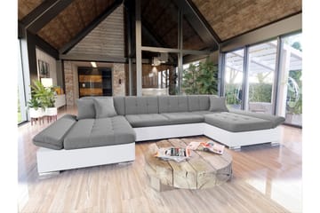 Dewitt Sovesofa med Dobbel Sjeselong 4-seter i Kunstlær - Hvit / Grå - Møbler - Sofaer - Skinnsofaer