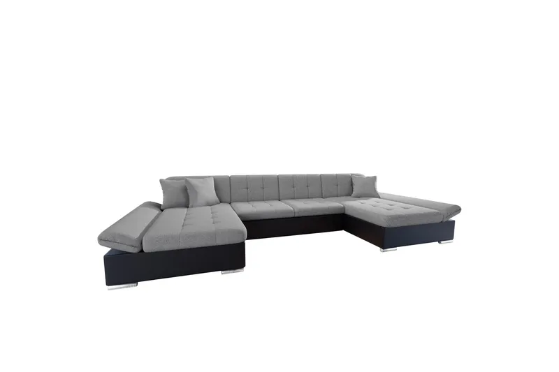 Dewitt Sovesofa med Dobbel Sjeselong 4-seter i Kunstlær, Svart / Grå