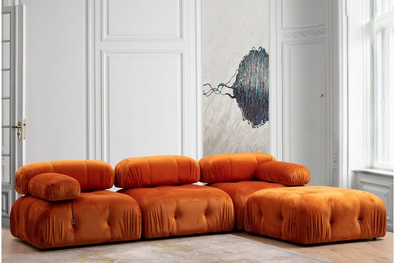 Divansofa 3-seters Belgin - Oransje - 3 seters sofa med divan - Sofaer med sjeselong