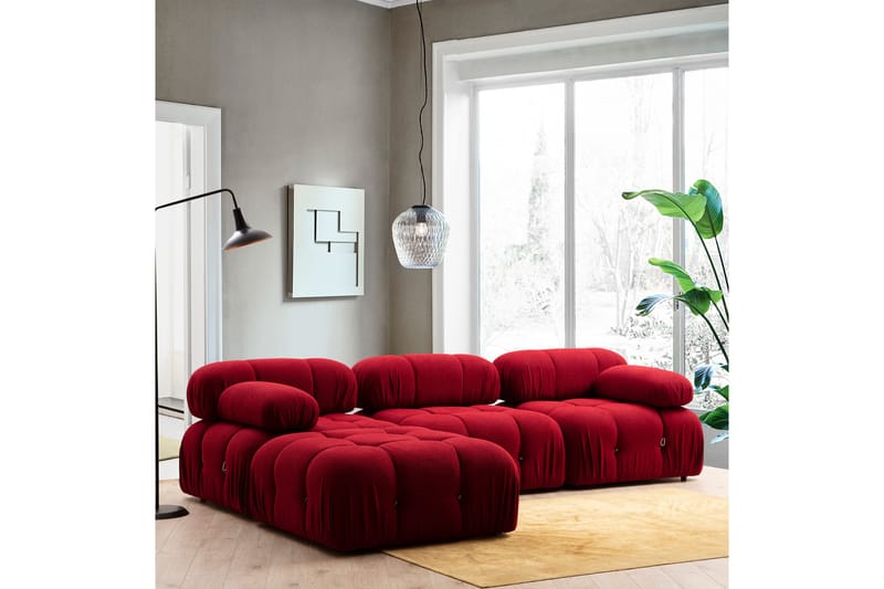 Divansofa 3-seters Belgin - Rød - 3 seters sofa med divan - Sofaer med sjeselong