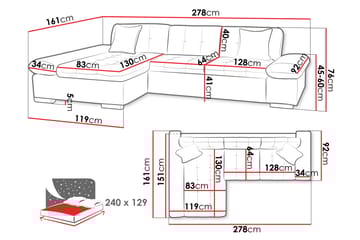 Djerra Sofa med Divan 3-seter - Beige - Møbler - Sofaer - Sofaer med sjeselong - 3 seters sofa med divan