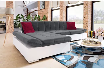 Djerra Sofa med Divan 3-seter - Hvit/Mørk grå/Rød - Møbler - Sofaer - Skinnsofaer